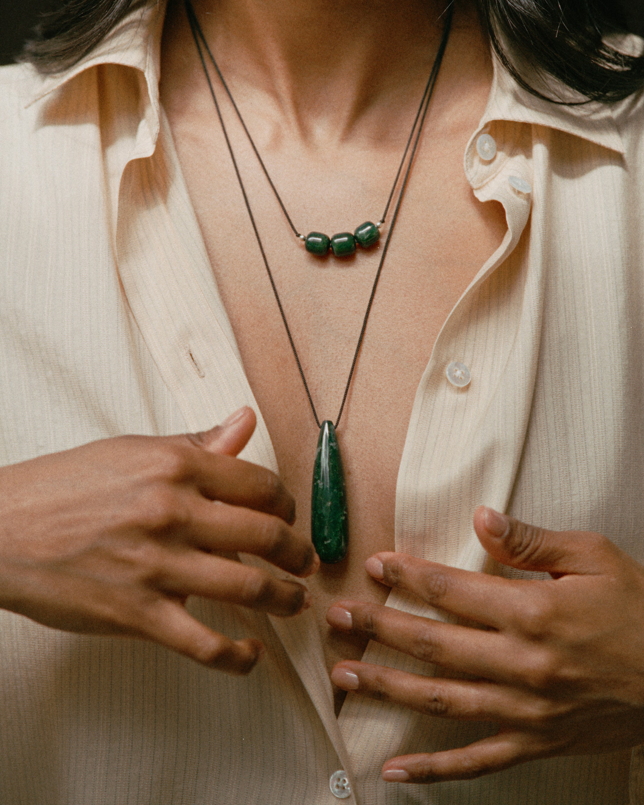 Monikh Dale x Daphine Vol. II. Dhari and Dale Jade Necklaces.