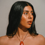 Monikh Dale x Daphine Vol. II. Monikh wears the Swin red Jasper Stone Necklace.