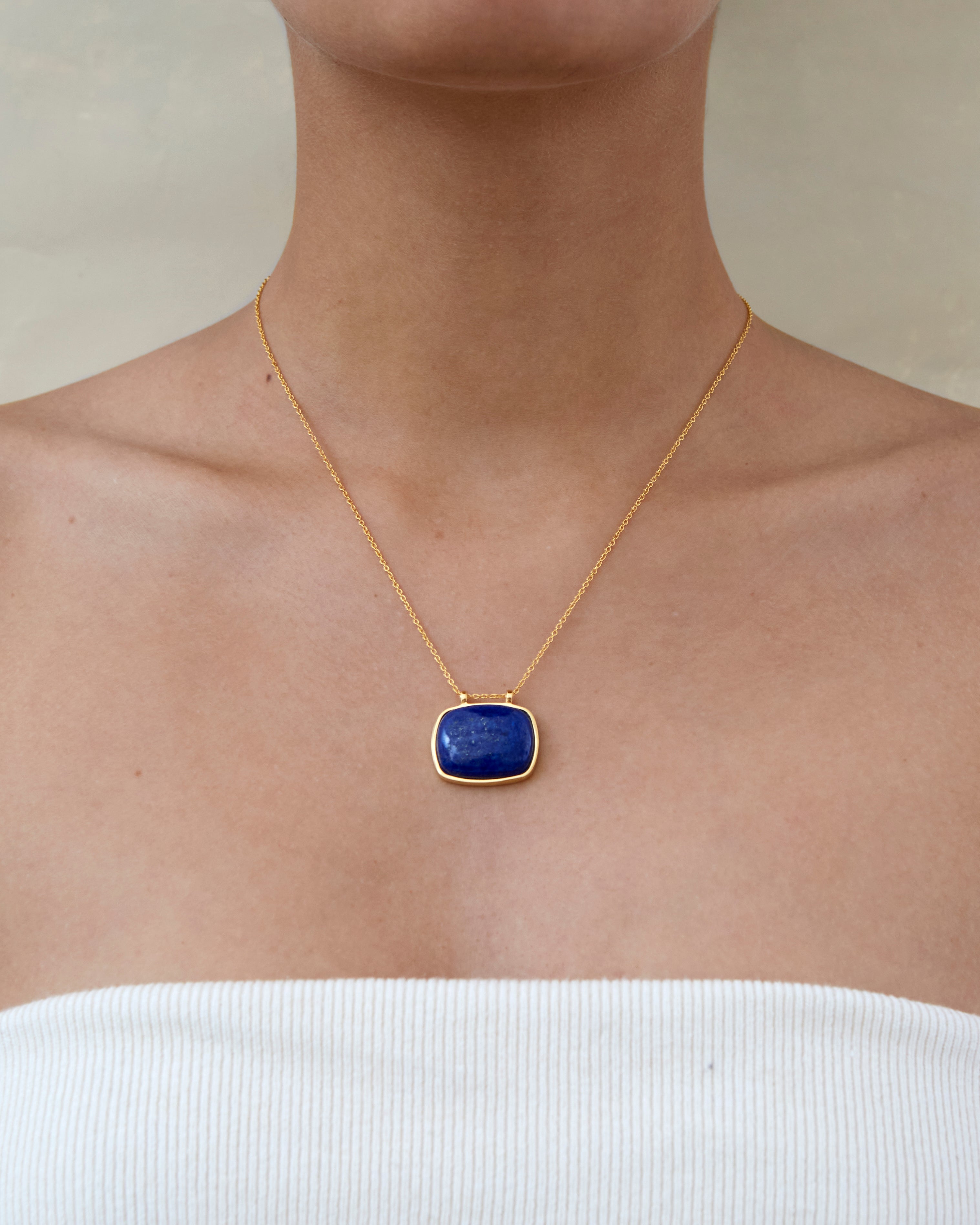 Rita Necklace 18k Gold Thin Chain Necklace With Blue Lapis Stone